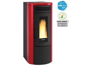 Stufa a pellet costanza idro wi-fi 17 kw bordeaux (conto termico) - misure cm.49,5x59,3x115,3h. peso kg.165 - 5,2/18,5 kw potenza termica globale 4,8/17,0 Kw potenza nominale utile per mc.487 riscaldabili, 2,7/12 kw  resa nell'acqua, c...