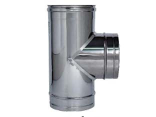 Raccordo a t 90° in acciaio inox aisi 304 monoparete spessore mm.0,5 - FMM ø mm.250 - raccordo a 'T' FMM in acciaio inox AISI 304 spessore mm.0,5, elemento di connessione tra condotto fumario e canale da fumo co...