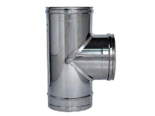 Raccordo a t 90° in acciaio inox aisi 304 monoparete spessore mm.0,5 - FFM ø mm.100 - raccordo a 'T' FFM in acciaio inox AISI 304 spessore mm.0,5, elemento di connessione tra condotto fumario e canale da fumo co...