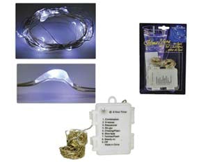 Filo rame 100 led bianco freddo a batteria uso interno con gioco luci - mt. 0,3 + mt.9,9 - per uso interno, alimentazione 3 batterie stilo AA 1,5v (batterie non incluse)