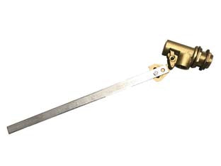 Galleggiante corpo in ottone con asta piatta inox - M 1/2' mm.400 - ø mm.10 - corpo in ottone stampato e asta piatta in acciaio inox AISI 430, sede in tenuta in ottone, per uso industriale non adatto all...