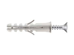 Tassello in nylon con vite tsp pz bordato pa 6 esb/va - ø mm.10x50, in conf. self service pz.10 - con collarino, con vite zincata testa svasata piana, impronta Pozidriv