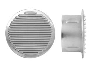 Griglia aerazione tonda fissa in alluminio - ø mm.100 - griglia in alluminio con retina anti insetti in rame, fissa, imballate singolarmente in blister, UNI EN 13141-2:2010