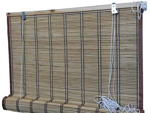 Tenda con tiro in midollino marrone chiaro con righe - cm.100x250h. - tenda in bamboo, bordo polipropilene colore marrone cm.5, carrucola, binari inferiori e superiore a doghe