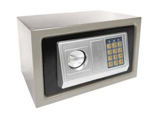 Cassaforte da hotel con combinazione elettronica - mm.310x200x200h. - acciaio speciale, sagomato al laser, manopola di apertura, chiave di sicurezza, peso 4,5 kg., 4 batterie AA incluse