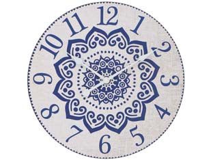 Orologio muro mandala blu - ø cm.30 - MDF truciolare, decoro stampato, gancio per appendere, alimentazione 1 pila AA non inclusa