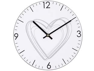 Orologio muro cuore a matita - ø cm.30 - MDF truciolare, decoro stampato, gancio per appendere, alimentazione 1 pila AA non inclusa