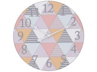 Orologio muro triangoli - ø cm.30 - MDF truciolare, decoro stampato, gancio per appendere, alimentazione 1 pila AA non inclusa