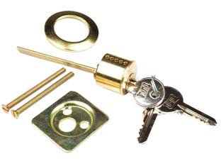 Cilindro staccato a cinque spine per serrature - con ghiera ø mm.39 (C3000010) - sporgenza regolabile da mm.35 a mm.90, corpo in ottone con chiavi in ottone nichelato a 5 spine, molle in acciaio inox, in do...
